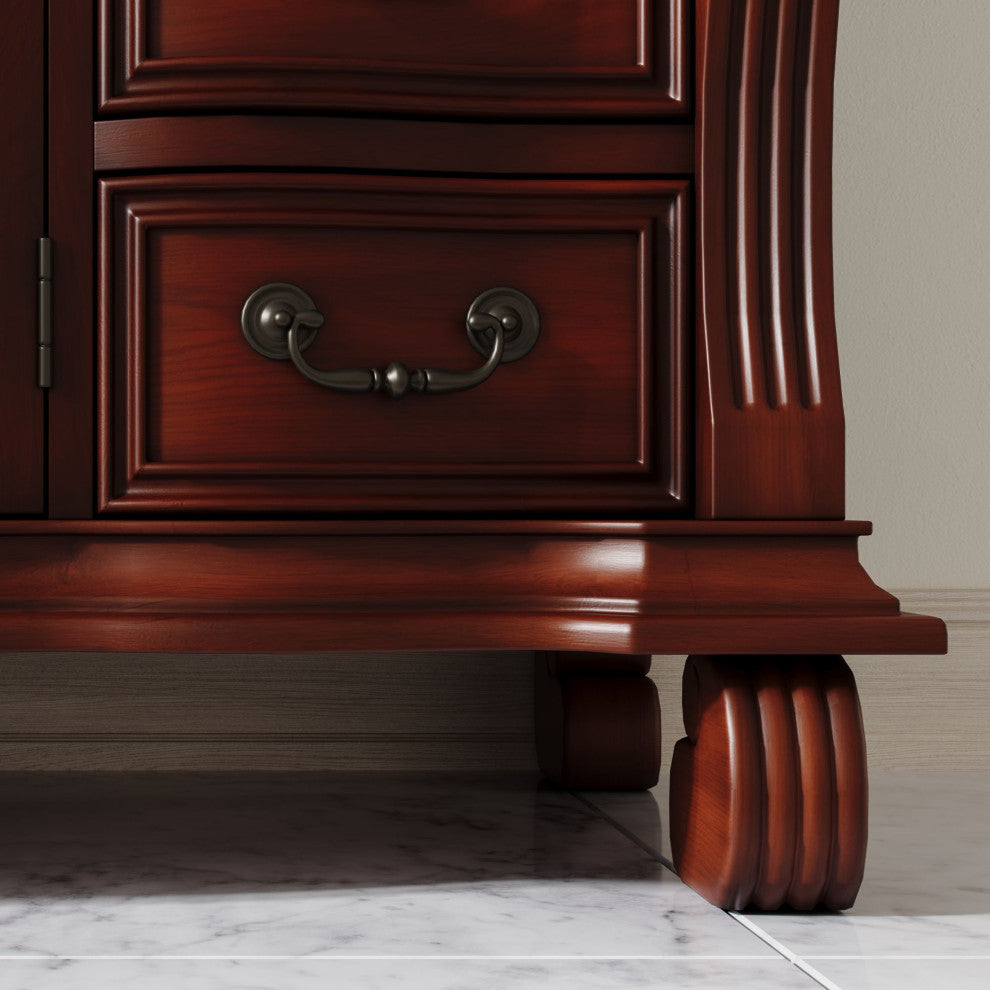 60 inch Cherry Wood Hopkinton Bathroom Sink Vanity Baltic Brown Stone Top, Cherry, 50", Single Sink, Freestanding