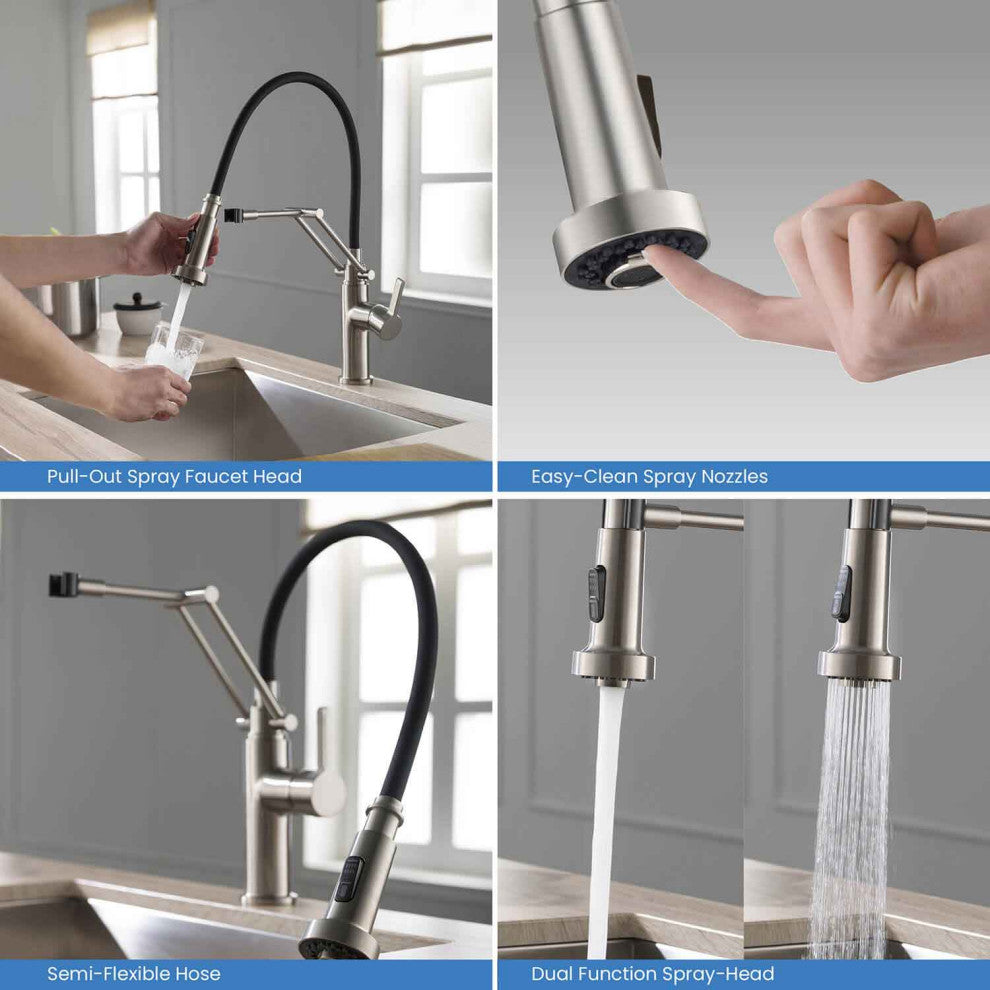 Engel Single Handle Pull Down Kitchen Faucet, Brushed Nickel