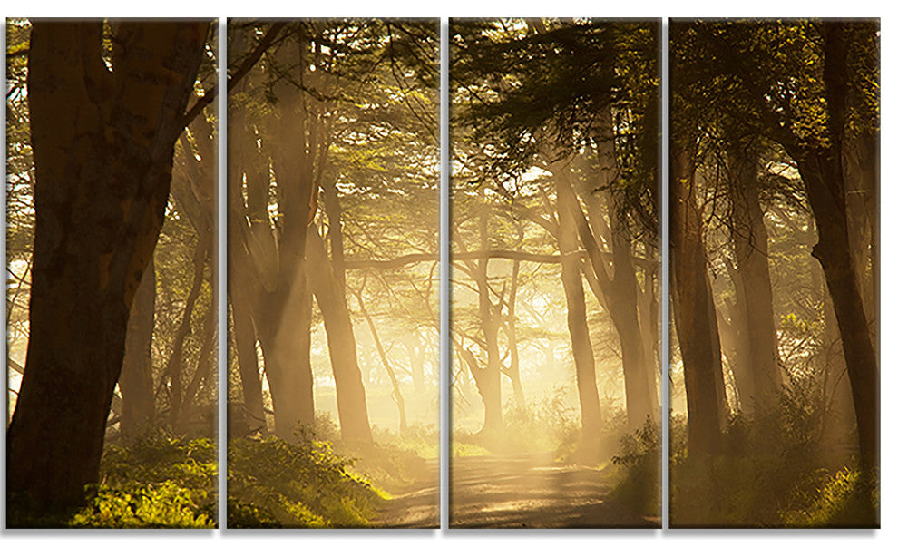 Deep Jungle with Foggy Sunlight, Landscape Canvas Art, 48"x28", 4 Panels