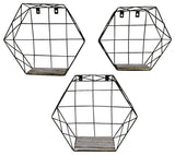Hexagon Wall-Mounted Hanging Shelves, 3-Piece Set, Black