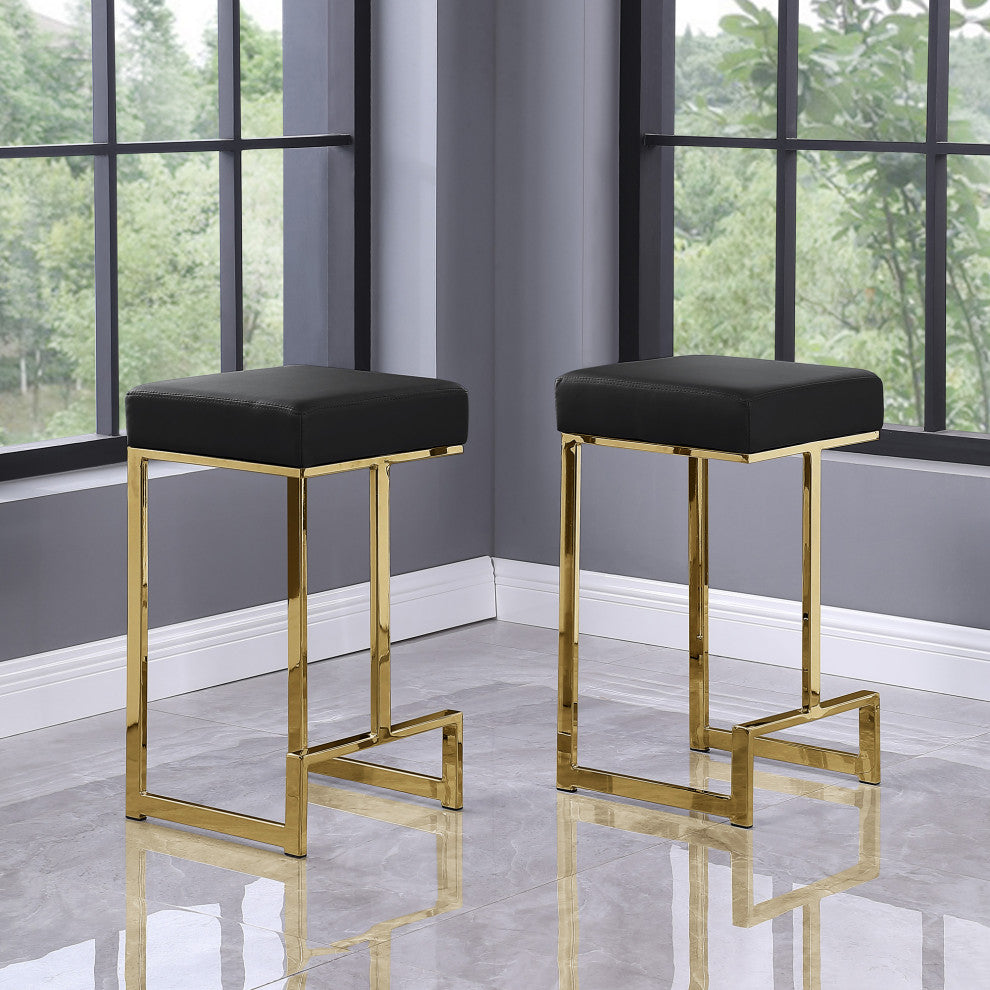 Jakob Backless 25" Counter Height Stool, Gold, Set of 2, Black