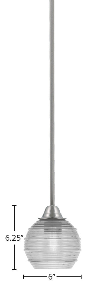 Paramount 1-Light Mini Pendant, Brushed Nickel, 6" Clear Ribbed Glass