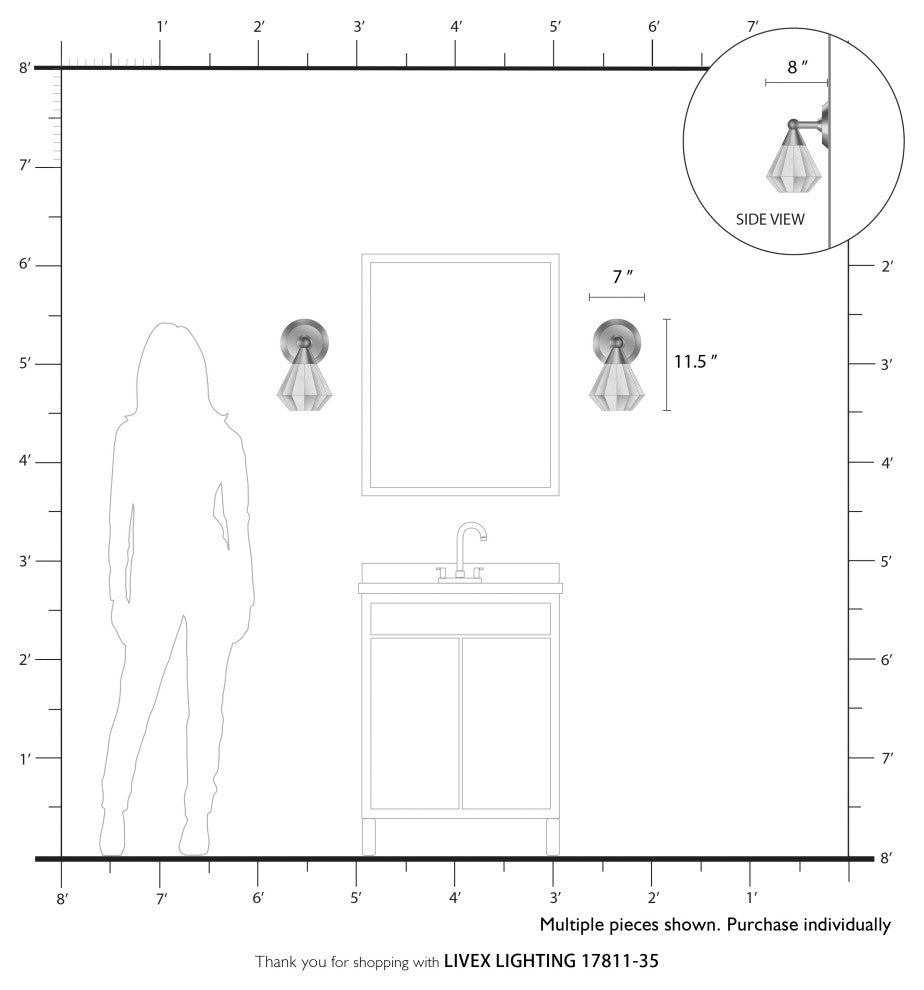 1 Light Polished Nickel Crystal Single Sconce