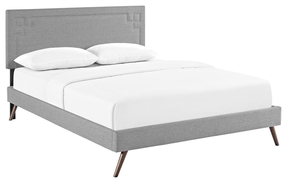 Modway Josie Queen Fabric Platform Bed With Round Splayed Legs, Light Gray