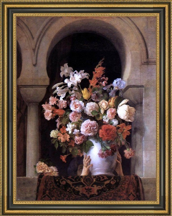 Francesco Hayez Flowers Framed Premium Canvas Print, 18"x24"