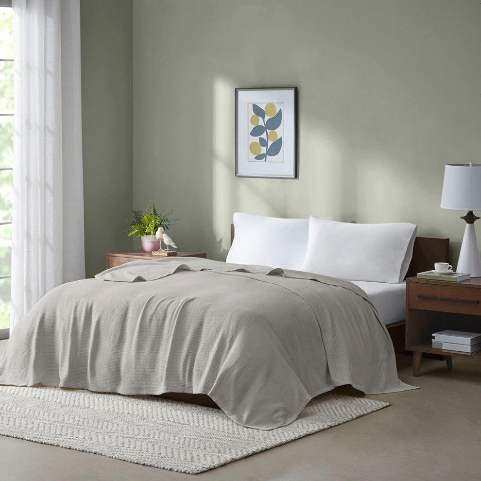 Madison Park Freshspun Basketweave All-Season Bedding Blanket, Grey