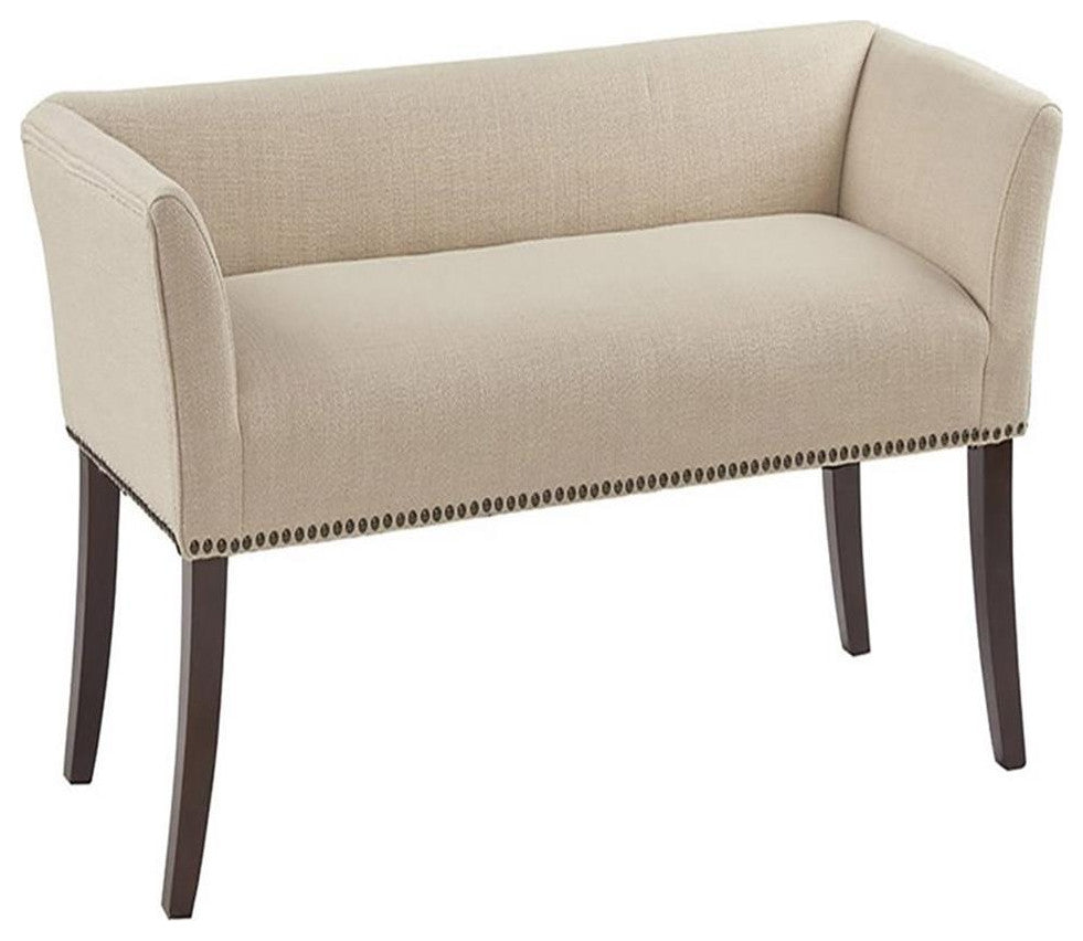 Maklaine Transitional Solid Wood and Fabric Upholstered Accent Bench in Cream
