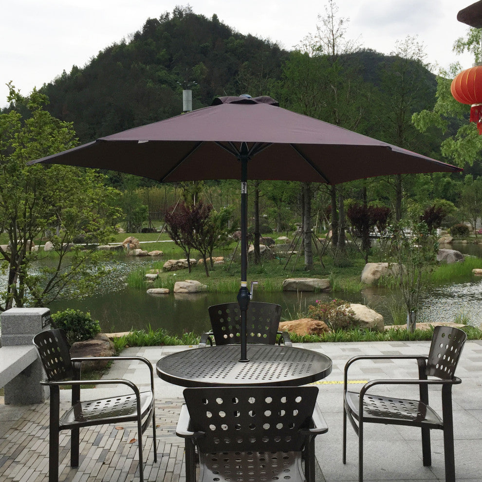 9' Outdoor Patio Market Umbrella With Push Button Tilt and Crank, Chocolate