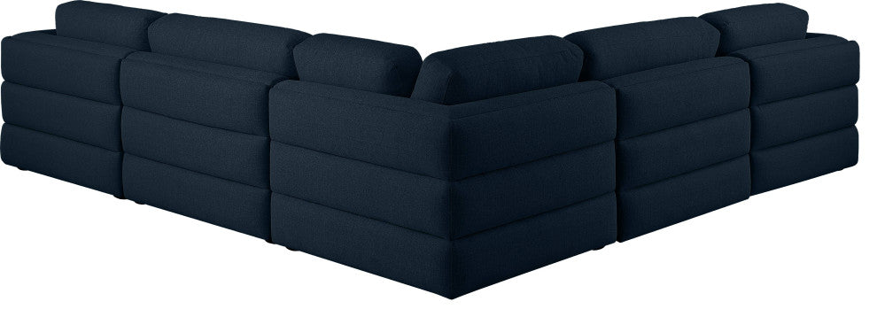 Beckham Linen Textured Fabric 5-Piece Modular L-Shaped Sectional, Navy