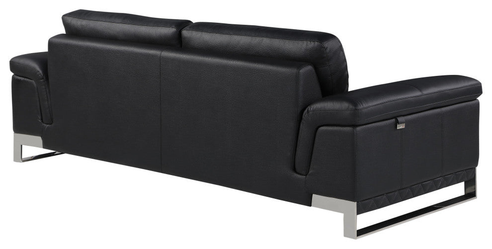 2-Piece Indoor Black Italian Leather Five Person Seating Set
