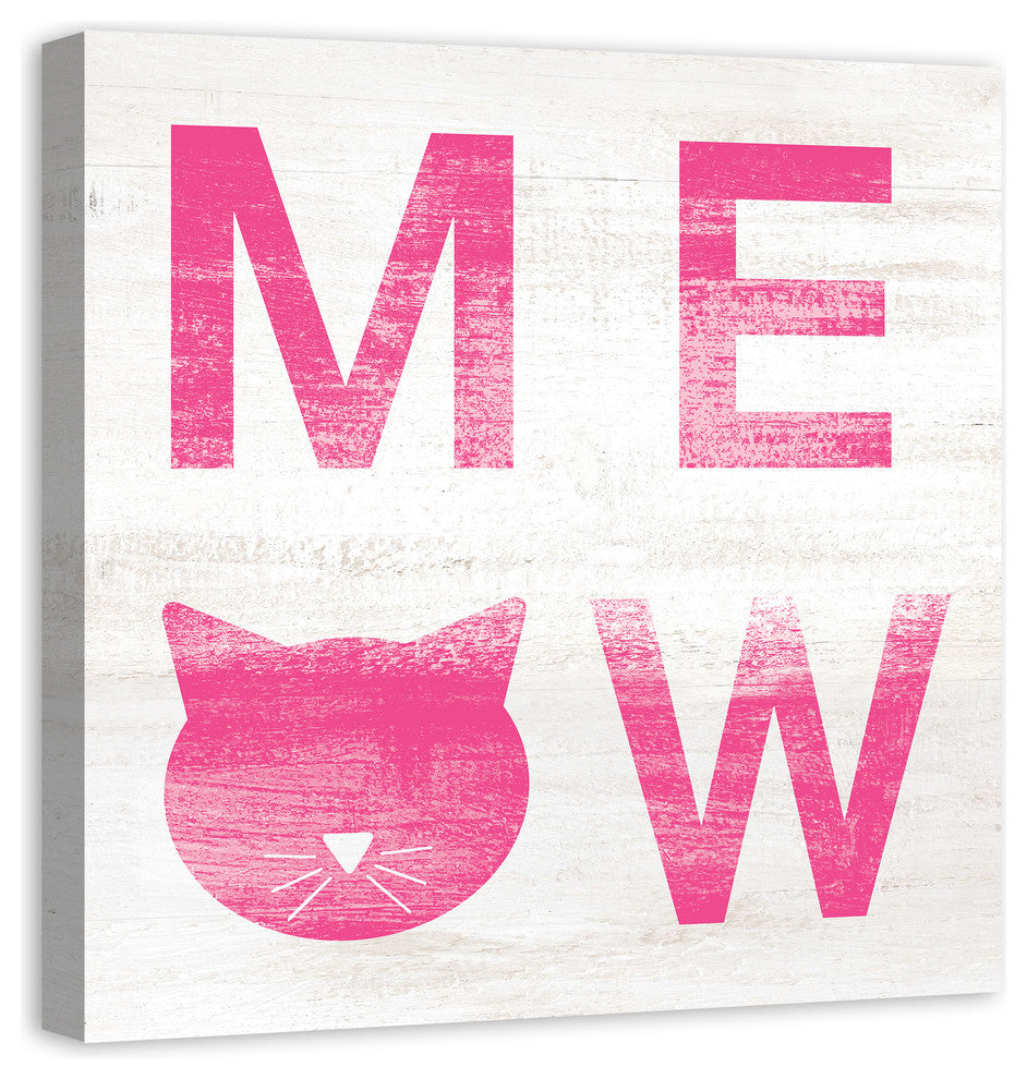Designs Direct Meow Distressed Pink 30x30 Canvas Wall Art