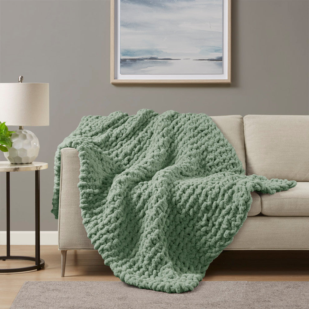 Madison Park Chenille Chunky Knit Throw