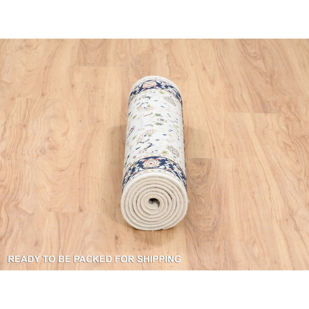 Ivory, Nain 250 KPSI Wool and Silk Hand Knotted, Runner Rug, 2'8" x 8'3"