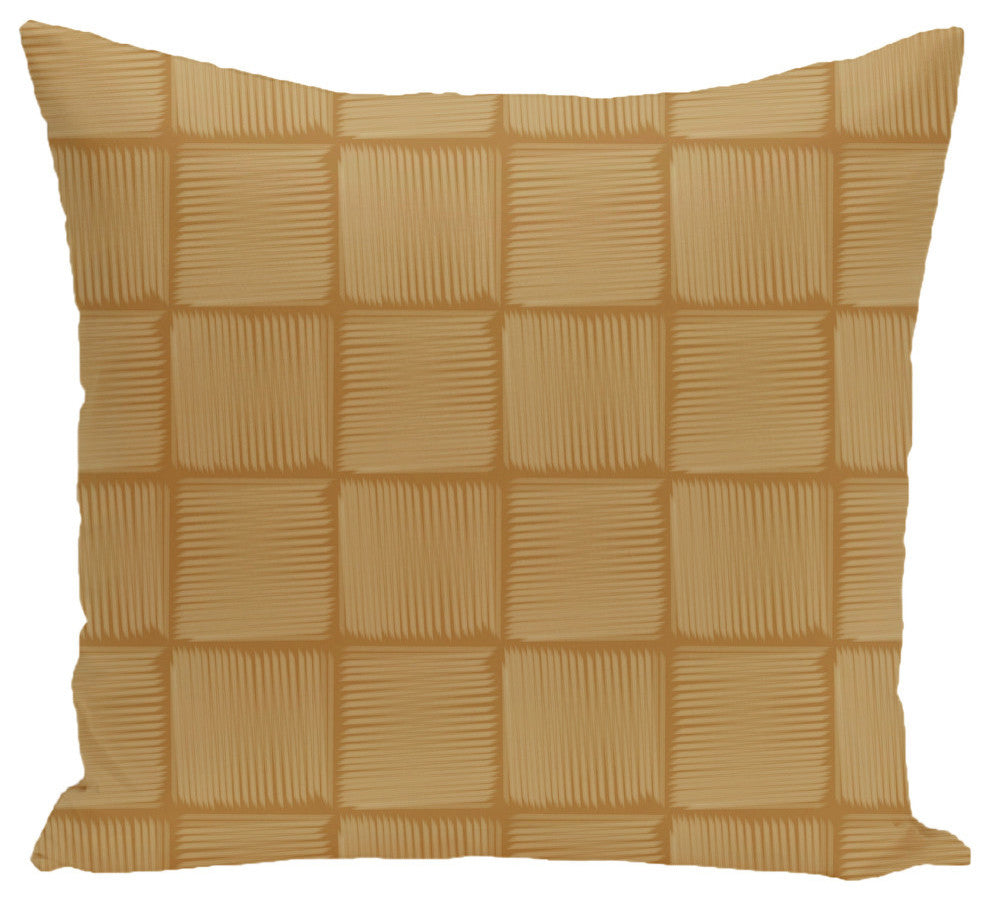 Basketweave Geometric Print Pillow, Gold, 16"x16"