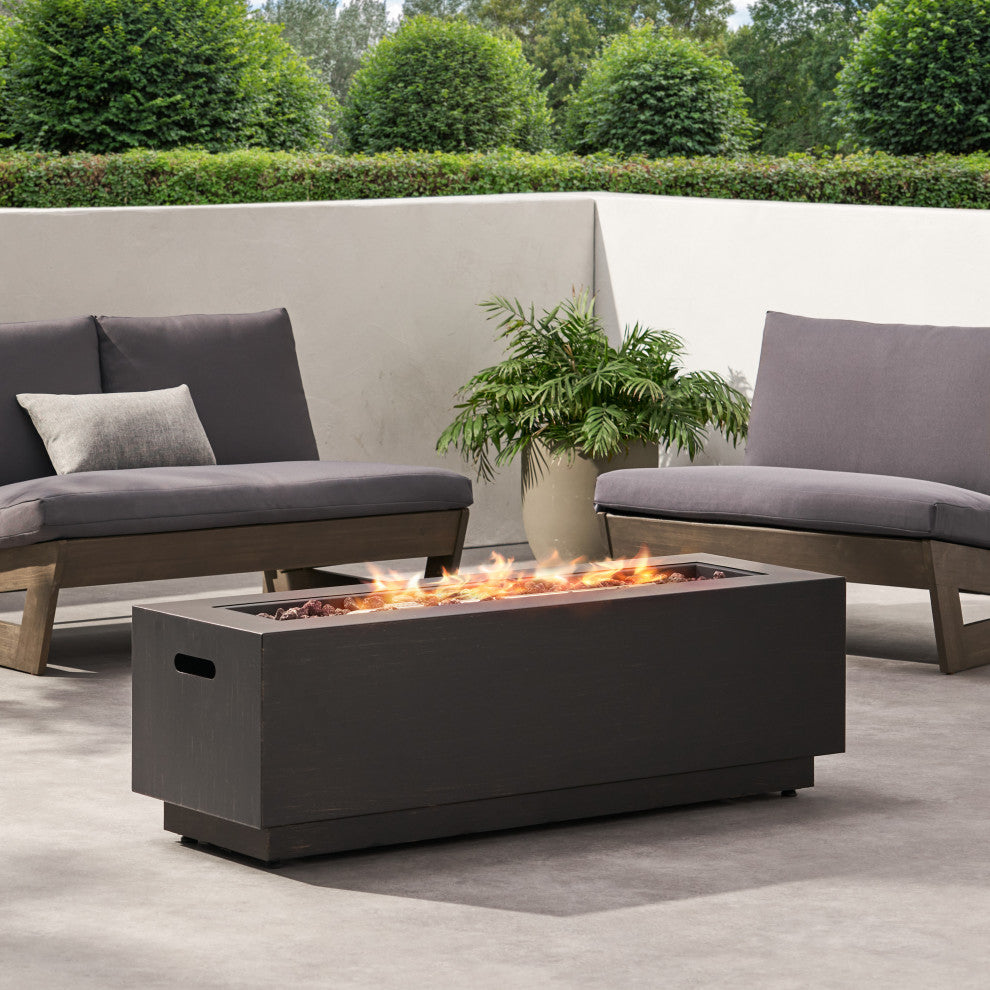 Jasmine Outdoor 50,000 BTU Rectangular Fire Pit, No Tank Holder, Brushed Brown
