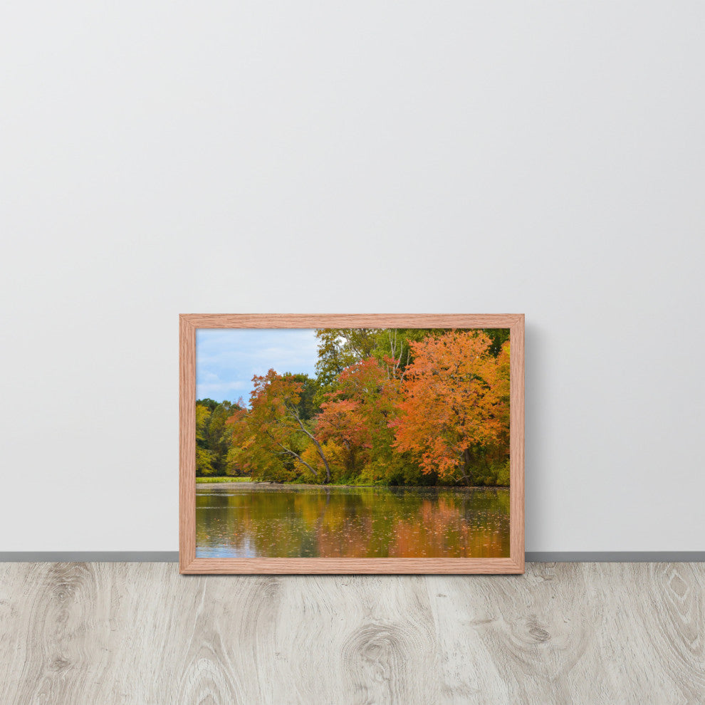 Autumn Tree Line Rural Landscape Framed Photo Paper Wall Art Prints, Red Oak, 12" X 16"