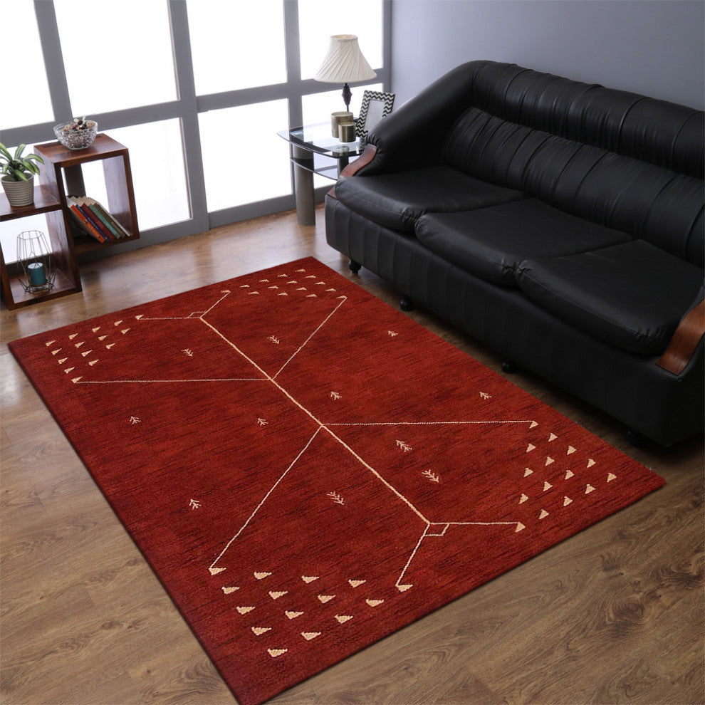 HAND KNOTTED LOOM WOOL ECO-FRIENDLY AREA RUGS - Rectangle, Red, Geometric