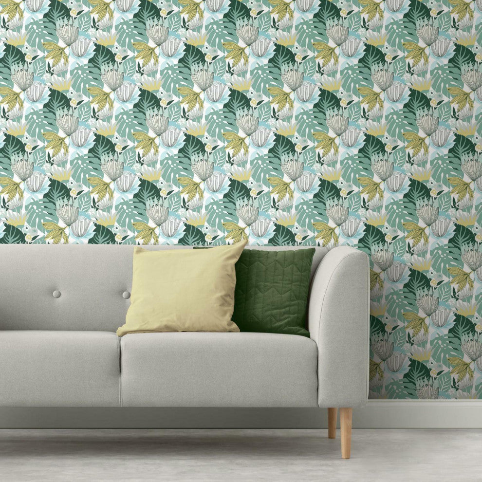 Retro Tropical Leaves Peel & Stick Wallpaper