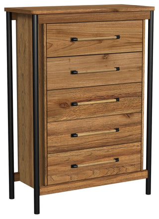 Norcross 5-Drawer Rubberwood Chest, Hickory