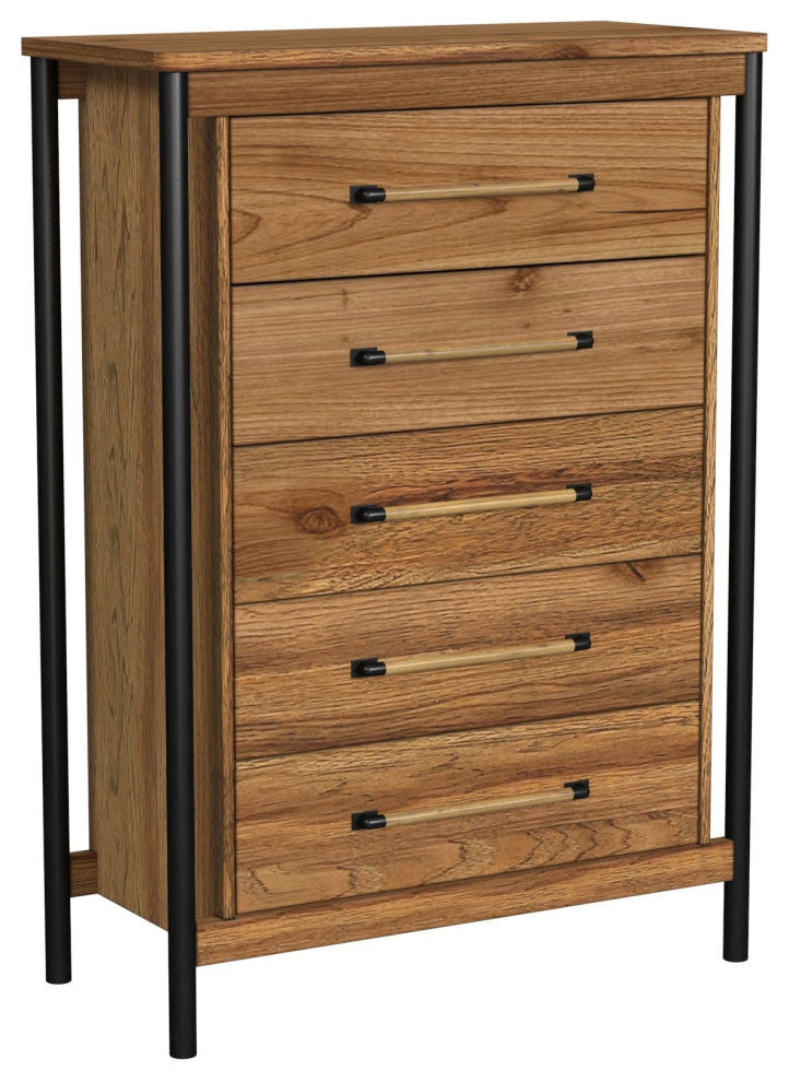 Norcross 5-Drawer Rubberwood Chest, Hickory