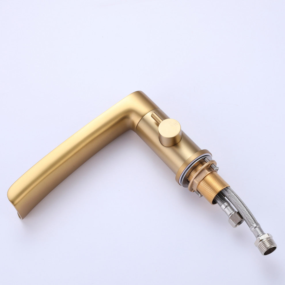 Double Handle Deck Mounted Roman Tub Faucet with Handshower, Brushed Gold
