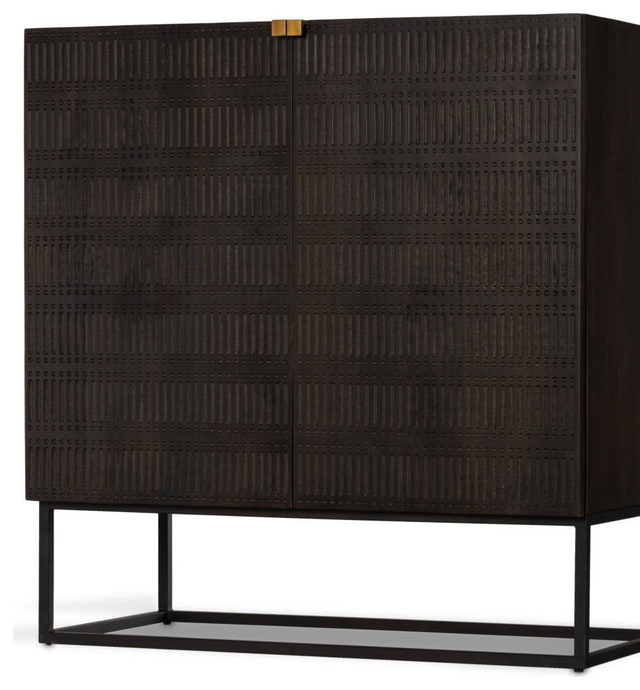Kelby Bar Cabinet Carved Vintage Brown, Vintage Brown, Gunmetal