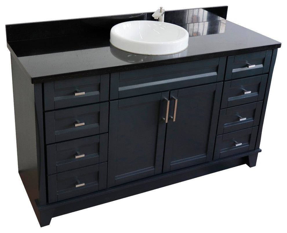61" Single Sink Vanity, Dark Gray Finish And Black Galaxy Granite