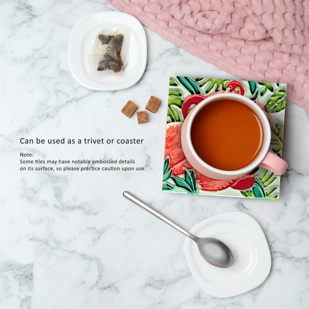 4x4" Three Flamingos Art Tile Ceramic Drink Holder Coaster