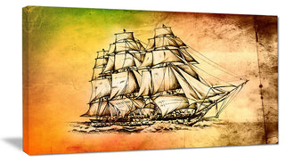Large Ancient Moving Boat, Seashore Wall Art on Canvas, 40x20
