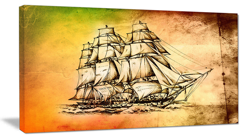 Large Ancient Moving Boat, Seashore Wall Art on Canvas, 40x20