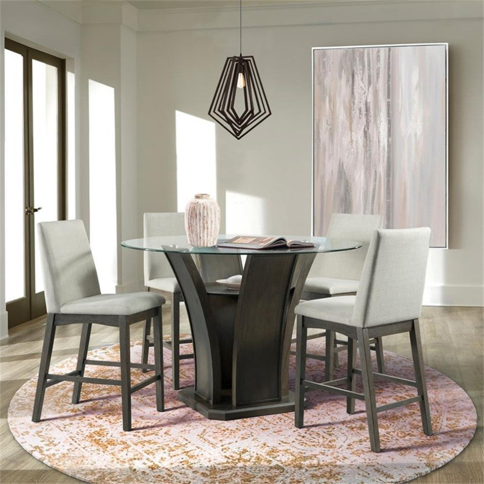 Maklaine Transitional Wood Counter Height Side Chair Set in Walnut