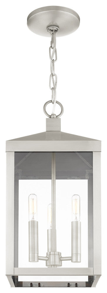 Livex Lighting Nyack 3 Light Brushed Nickel Medium Outdoor Pendant Lantern