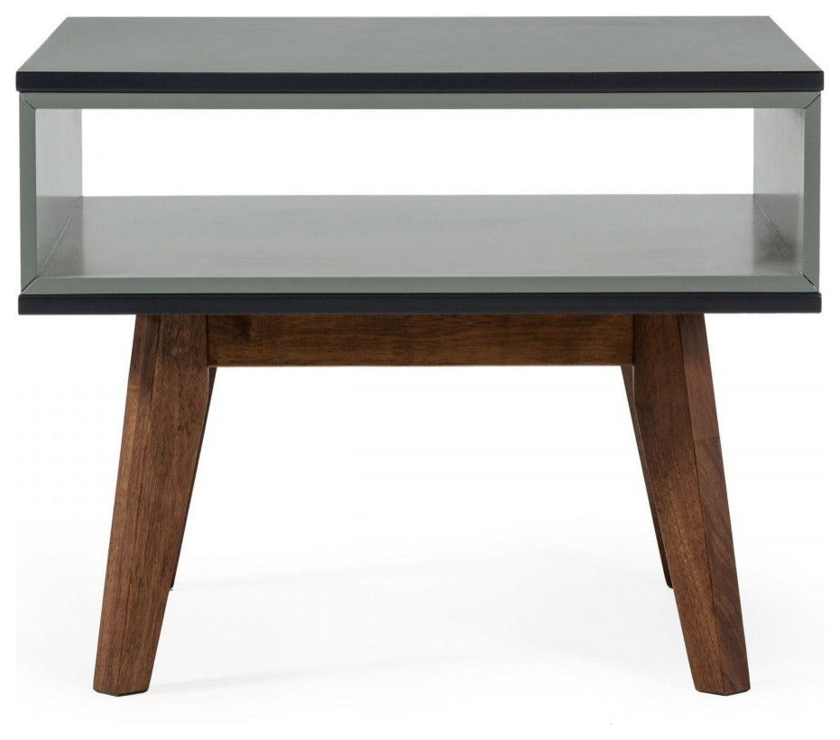 Dark Oak and Shades of Gray Open Rectangle End Table