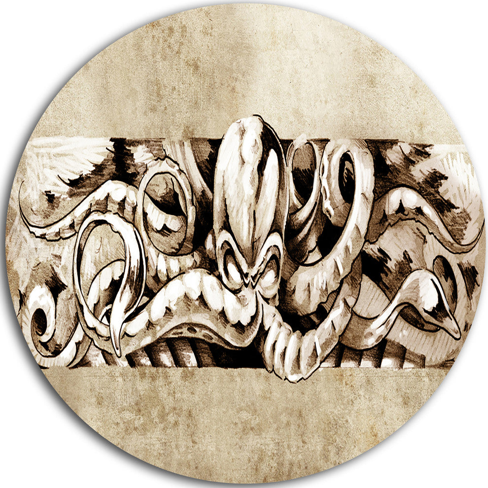 Octopus Sketch In White Shade, Animal Digital Art Round Wall Art, 11"