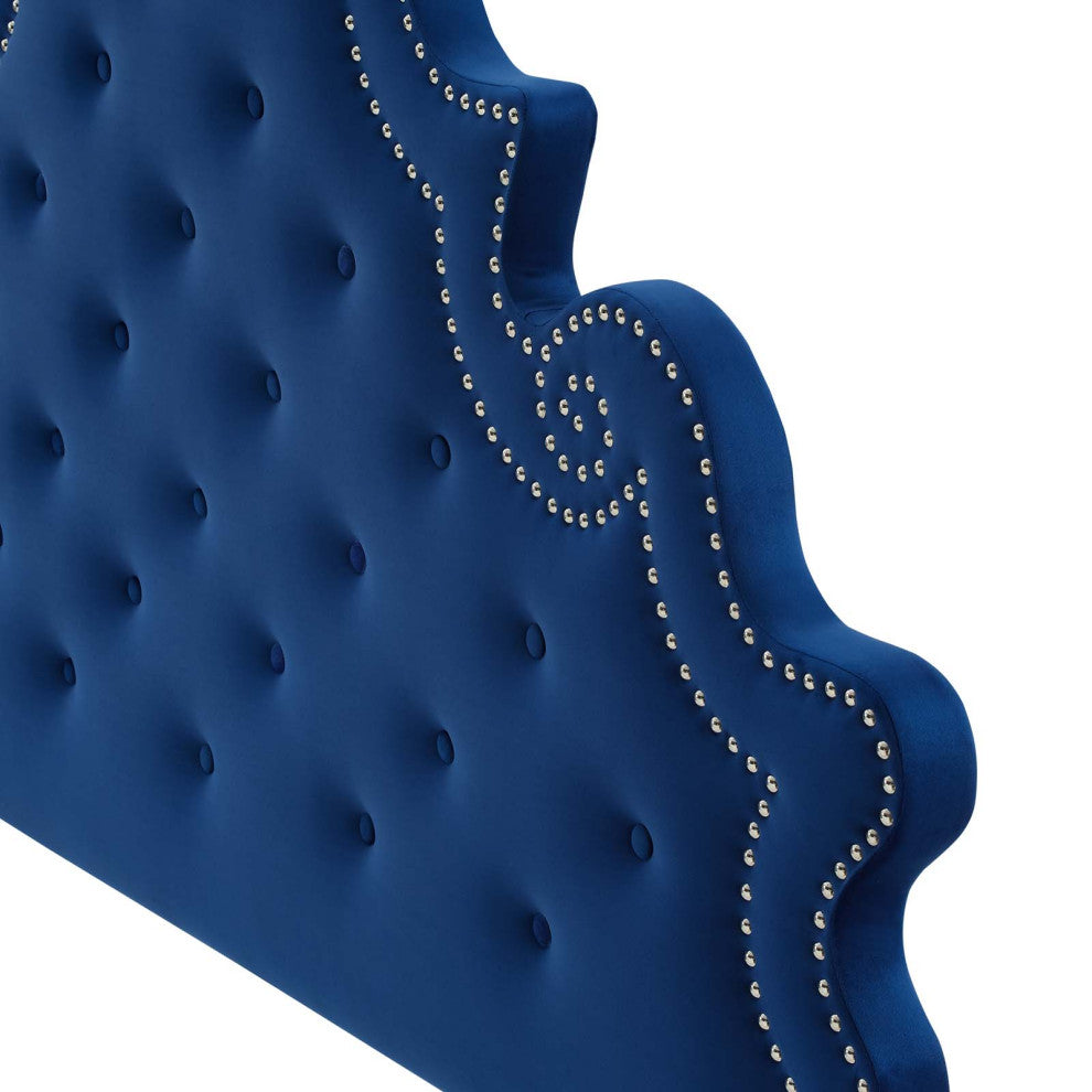 Tufted Platform Bed Frame, Twin Size, Velvet, Blue Navy, Modern Contemporary
