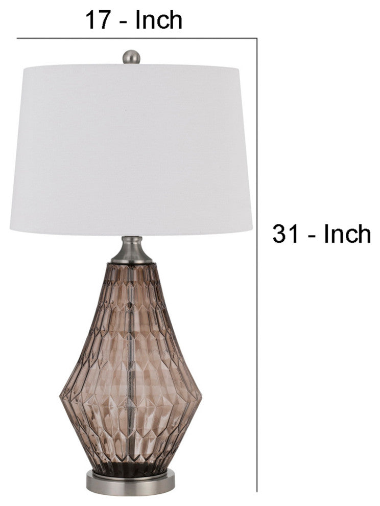 31 Inch Glass Table Lamp with Dimmer, Geometric Base, Brown