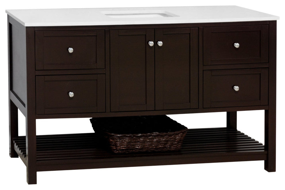 Lakeshore 60" Single Bathroom Vanity, Chocolate, Engineered White