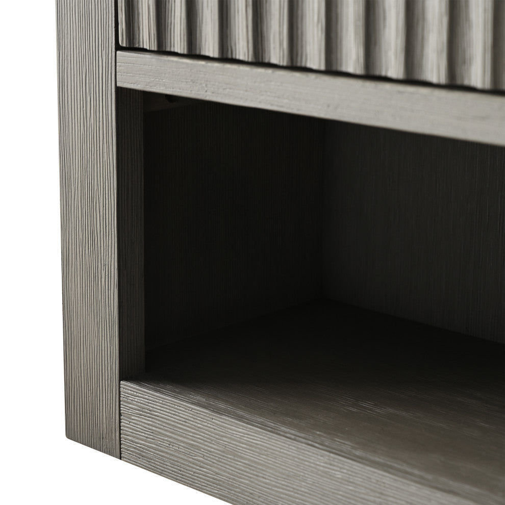 Vanity Art 24" Wall Mounted Bathroom Storage Cabinet, Linear Driftwood Gray, Matte Black Handle