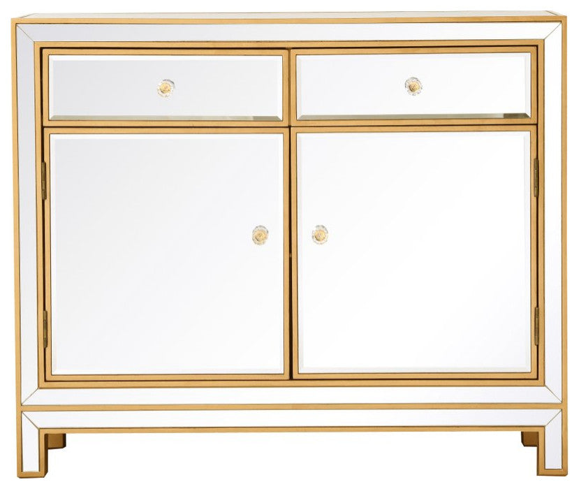 ElegantMF72002G Nightstand 2 Drawers 2 Doors 38"Wx12"Dx32"H, Gold