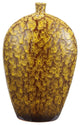 Ceramic Vase With Dripping Glazed Texture, Yellow and Brown