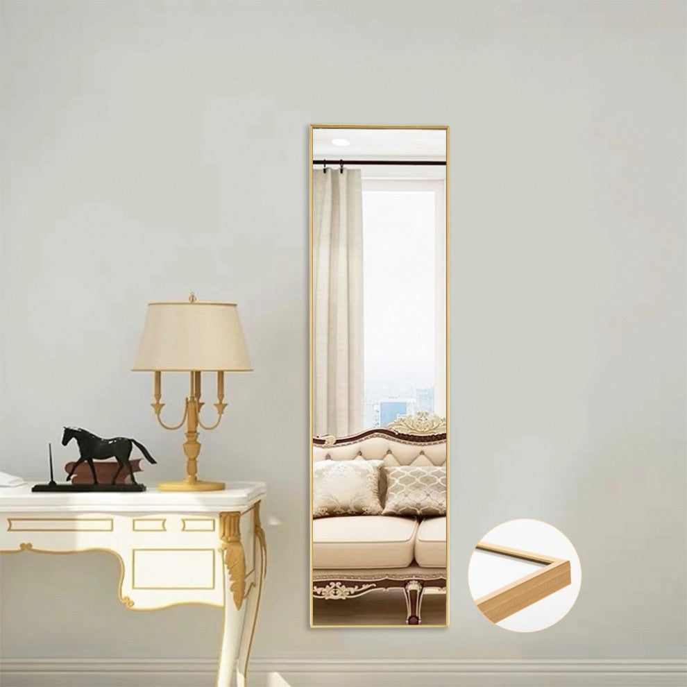 14x50" Rectangular Framed Wall Mounted Full Length Mirror, Gold