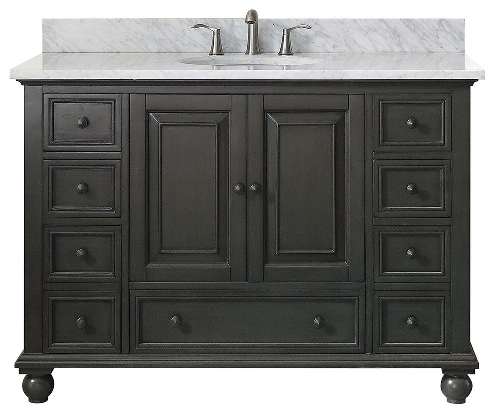 Avanity Thompson 49" Vanity, Charcoal Glaze Finish, Carrera White Marble Top