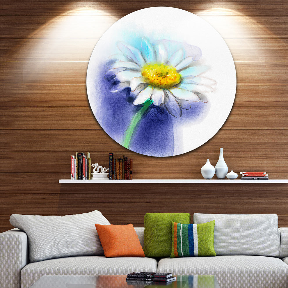 White Gerbera Daisy In Blue, Flower Disc Metal Wall Art, 23"