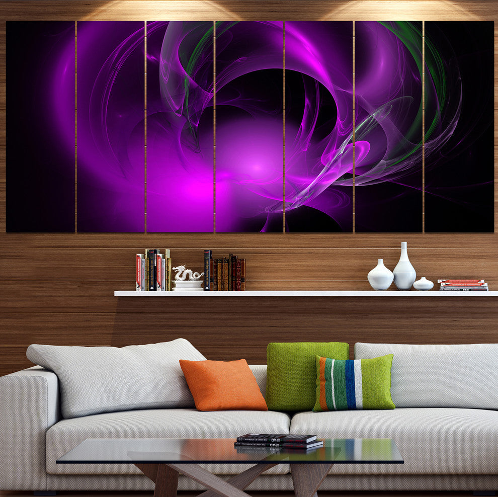 Purple Fractal Galactic Nebula, Abstract Wall Art Canvas, 83"x32", 7 Panels