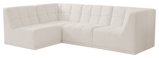 Relax Velvet Upholstered 4-Piece L-Shaped Modular Sectional, Cream