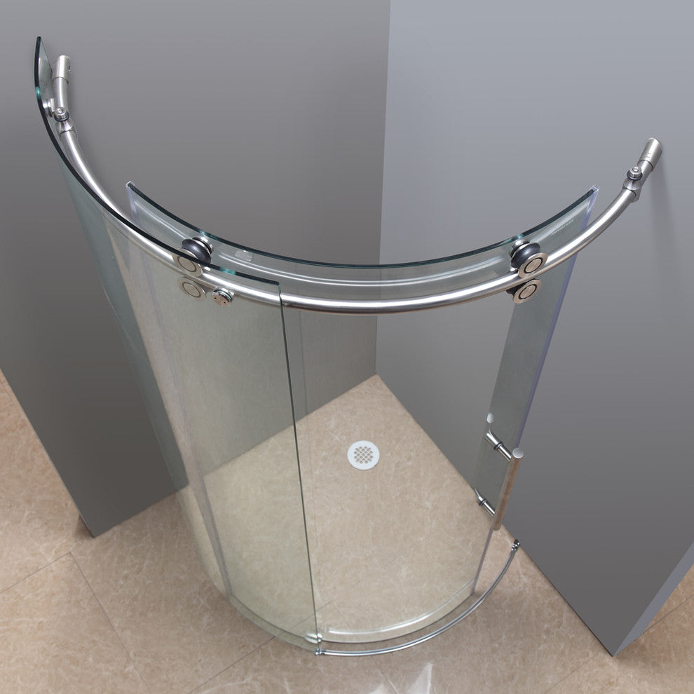 Orbitus 40"x40"x75" Frameless Round Shower Enclosure, Stainless, Right Open