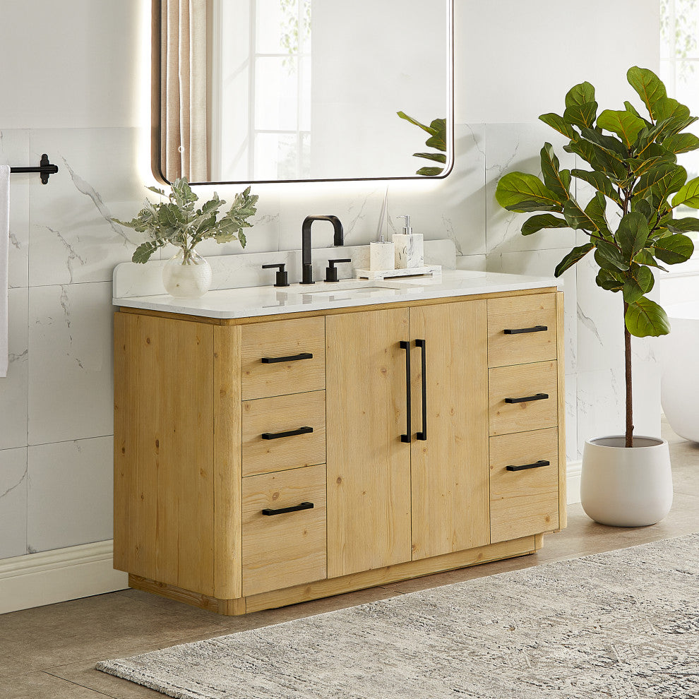 Serene Bathroom Vanity, Nature Brown, 54", No Mirror