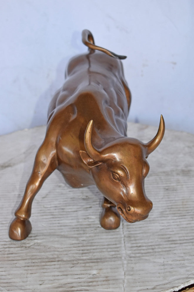 Wall Street Bull replica bronze statue - Size: 15"L x 7"W x 9"H.