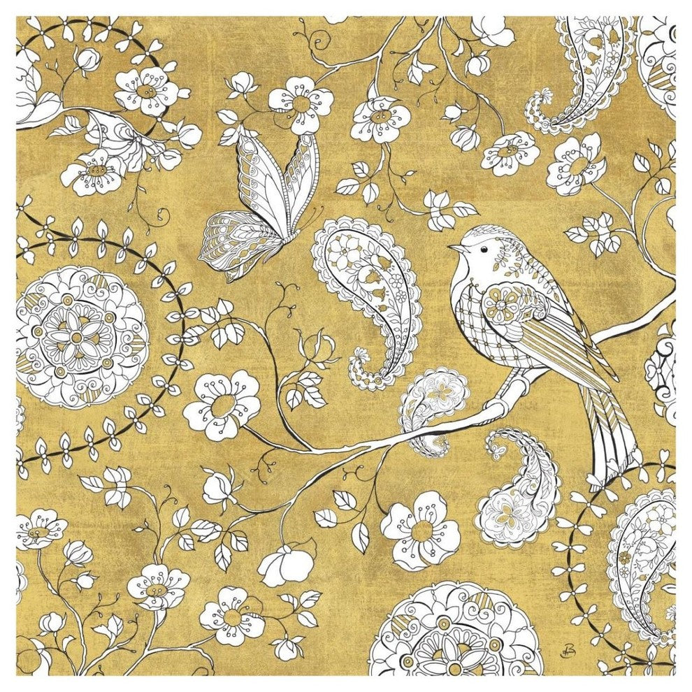 "Color my World Bird Paisley I Gold" Paper Print by Daphne Brissonnet, 32"x32"