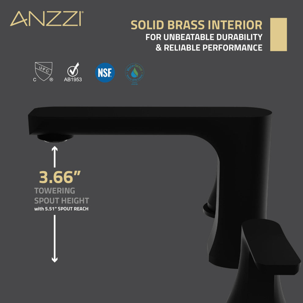 2-Handle 3-Hole Widespread Bathroom Faucet, Matte Black